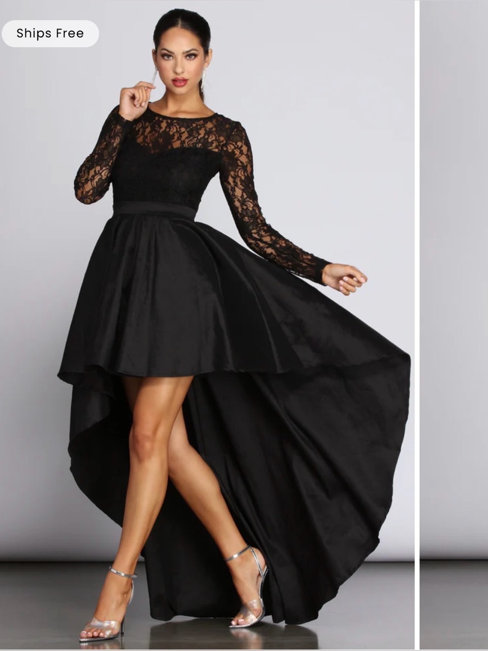 Windsor Black Lace High-Low Formal Dress